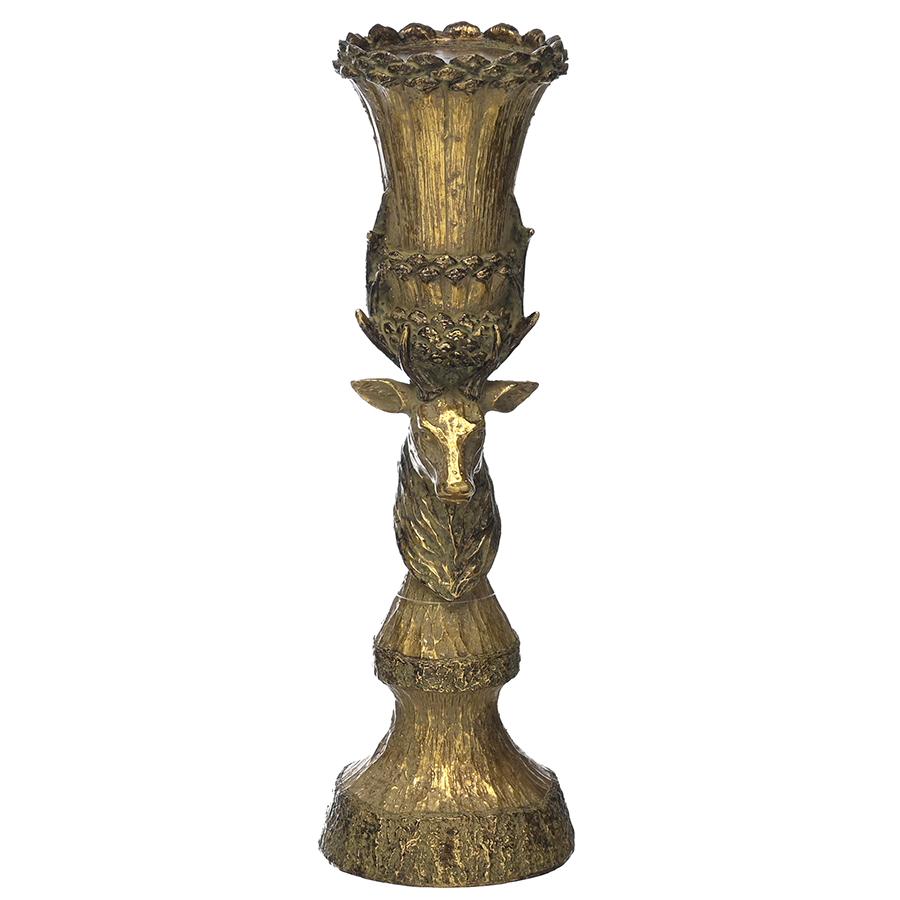 Large Antique Gold Stag Candle Holder
